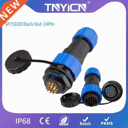 Waterproof Connector IP68 SP/SD20 Back Nut 14Pin Panel Moun
