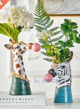 Resin Cartoon Animal Head Vase Flower Pot Bubble Gum Childre