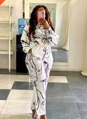 2021 New Arrival Famous Brand 2 pcs Women Set Print O-neck L
