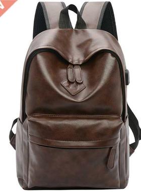 Business Casual Backpacks Travel Bag Black PU Leather Men's