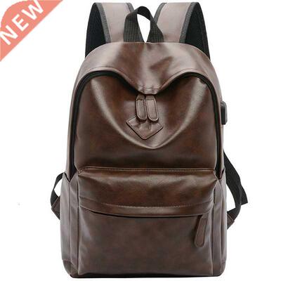 Business Casual Backpacks Travel Bag Black PU Leather Men's