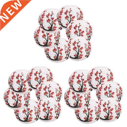 18 Pack 12Inch Red Cherry Flowers Paper Lantern White Round