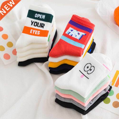 5 Pairs Women Long Socks Set Cute Cartoon Fruit Letters ri