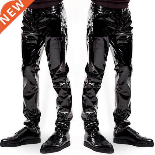 Fetish Men Wetlook Clothes Tight Latex Leggings Pants Bright