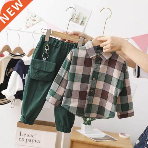 2 Pcs Spring Cotton Toddler Children Clothing Sets Plaid Shi