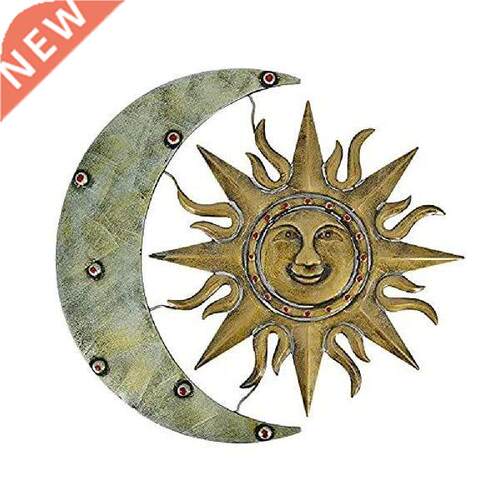 Bronze Antique Metal Sun Moon Face Sculpture Statue Wall