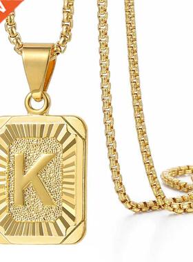 Initials Pendant Letter Necklace For Women Men Gold Color Si