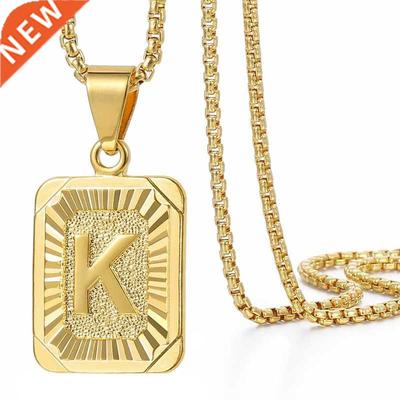 Initials Pendant Letter Necklace For Women Men Gold Color Si