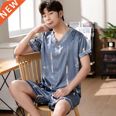 Summer Pajamas FOR Men Satin Pullover Shorts Two Piece Set 3