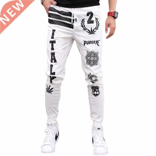 Men Elastic Rip Tight Bike Embroidery Cartoon Print Trim Hig