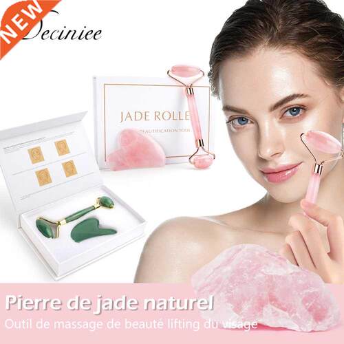 Natural Rose Quartz Jade Roller Gua Sha Set Facial Body Mass