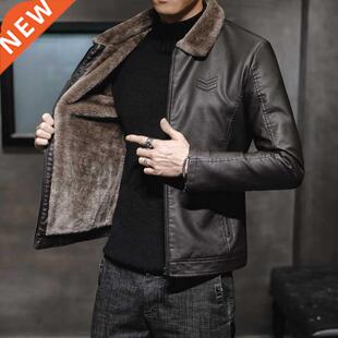 New Thick Leather Jacket Mens Winter Autumn Men's Jacket Fas