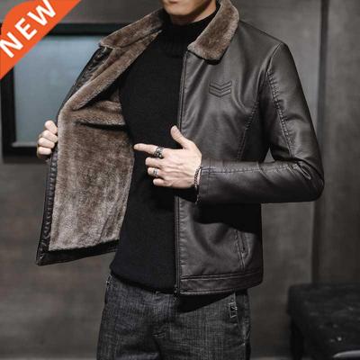 New Thick Leather Jacket Mens Winter Autumn Men's Jacket Fas