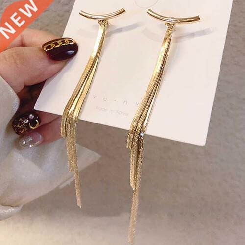 Vintage Gold Color Bar Long Thread Tassel Drop Earrings for
