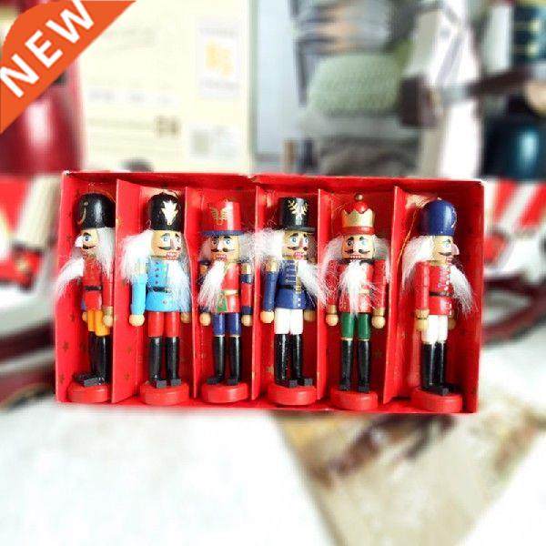 6pcs/set Desktop Ornaments Wooden Nutcracker Doll Soldier - 实物图