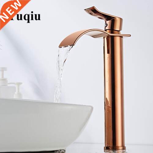 Basin Faucet Rose Gold Waterfall Faucet Brass Bathroom Fauc