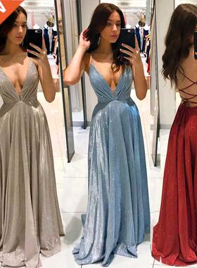 Evening Backless Wedding Dresses欧美婚礼长裙女吊带露背连衣裙