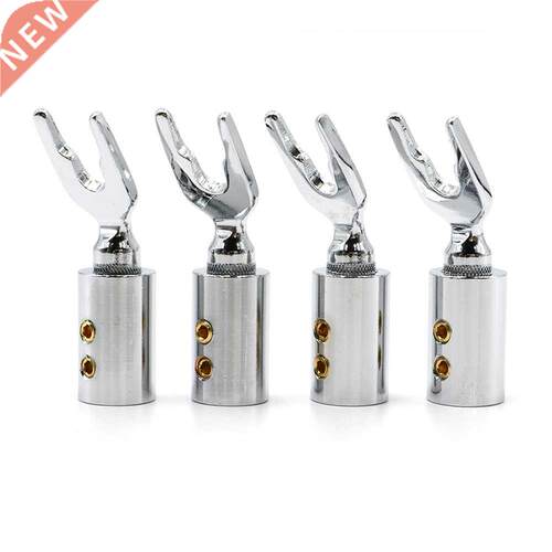 4Pcs Red pure copper rhdoium plated speaker cable connector
