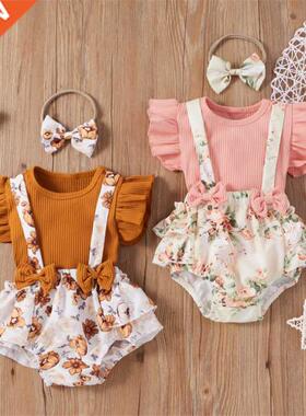 Newborn Kids Baby Girls 3PCS Sets Floral Printed Clothes Kni