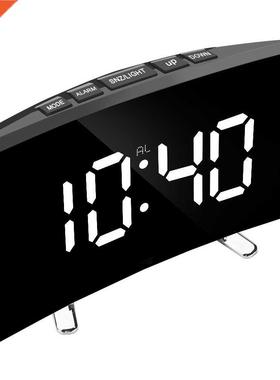 Bedroom Curved Dimmable Mirror Clock Large Number Table Cloc