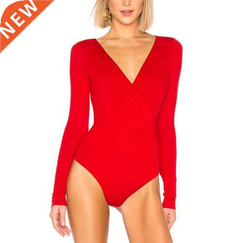 Magiray Women Bosuit Thong Surplice Ruched Deep-V Neck Lon
