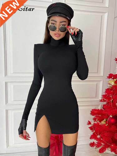 Hugcitar 2021 Long Sleeve Solid Turtleneck Cut Out Shoulder