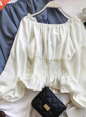 Off Shoulder Top White Shirt Ruffle Top Women Chiffon Blouse