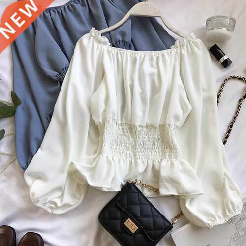 Off Shoulder Top White Shirt Ruffle Top Women Chiffon Blouse