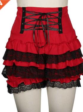 Plus Size 3XL Red Black Shorts Women Gothic Steampunk Lolita
