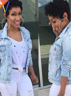 Fat plus size big Jacket Denim Women Coat Jeans for ladies