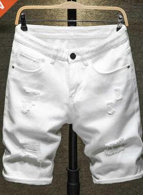 2022 Summer New Men's Ripped Denim Shorts Classic Style Blac