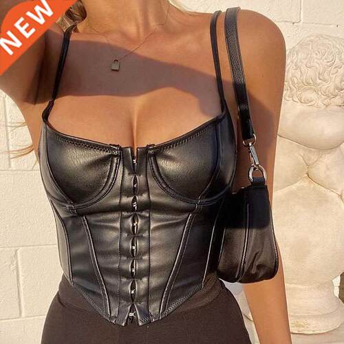Y2k Skinny Leather Crop Top Casual Street Women Cisole