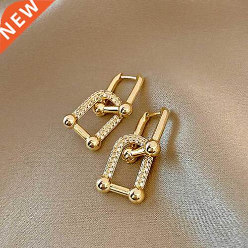 Vintage Charm 14K Real Gold Plated Square Geometric Crystal