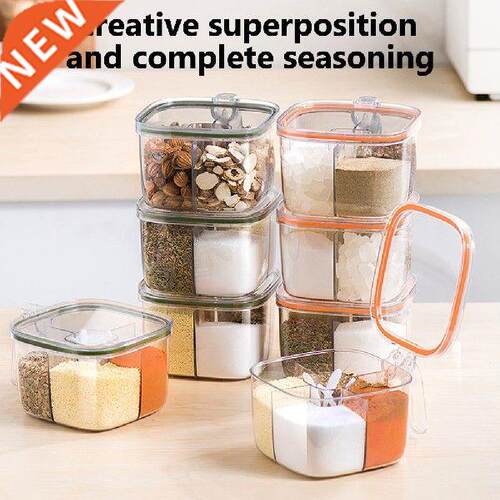 Clear Spice Jar 4 Compartment Seasoning Jar With Lids For