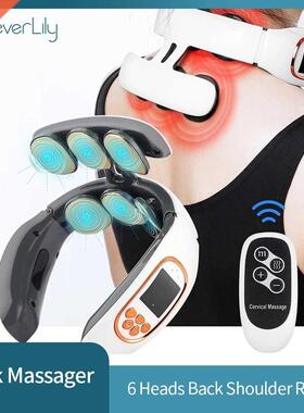 6 Heads Smart Electric Neck and Back Pulse Massager TENS Wir