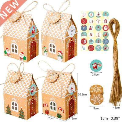 24 Sets Christmas House Gift Box Kraft Paper Cookies Candy B