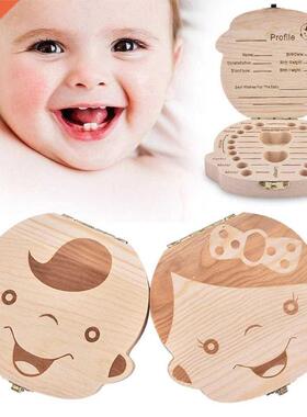 Tooth Box Storage English Spanish Text Baby Boy Girl Wood Ca