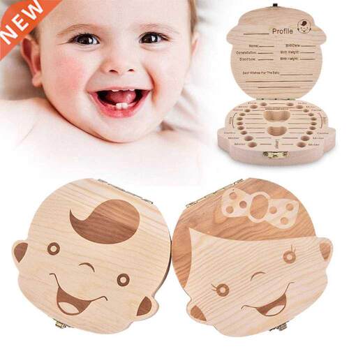 Tooth Box Storage English Spanish Text Baby Boy Girl Wood Ca