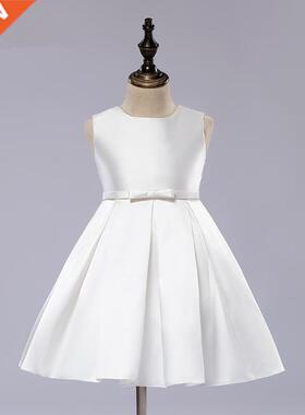 White Satin Girl Party Dress Sleeveless Kids Girls First Com