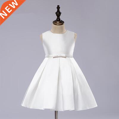 White Satin Girl Party Dress Sleeveless Kids Girls First Com