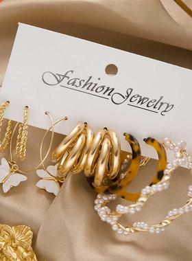 Korean rendy Geometirc Butterfly Pearl Earrings Set For Wome