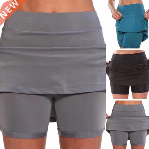 Women's Shorts Skirt Solid Color Pocket A-Line Double Layers