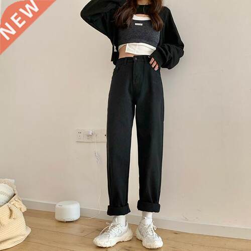 Spring Women Jeans Straight Trousers Vintage High Waist All-