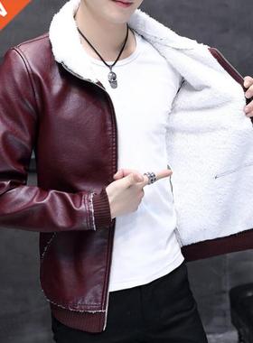 2020 Winter New Men Warm Leather Jacket Fashion Casual Stand