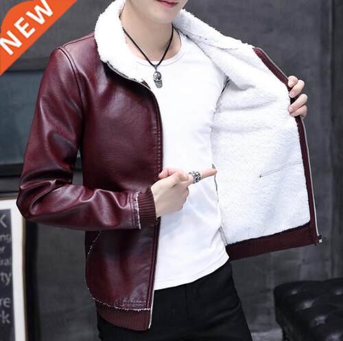 2020 Winter New Men Warm Leather Jacket Fashion Casual Stand
