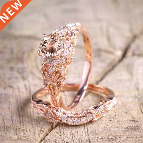 2pcs/set Luxurious Women Wedding Ring Set iny Round Cut Zi