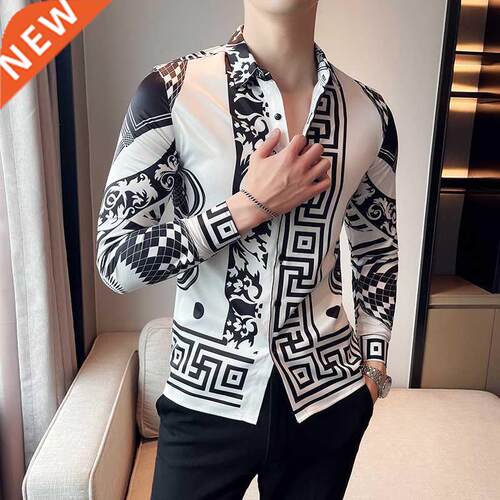 Luxury Long Sleeve Mens Baroque Shirts Dress Autumn Party Pr