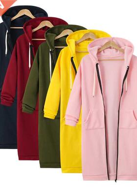 Women Casual Hooded Dress Coat Solid Drawsting Long Sleeve S