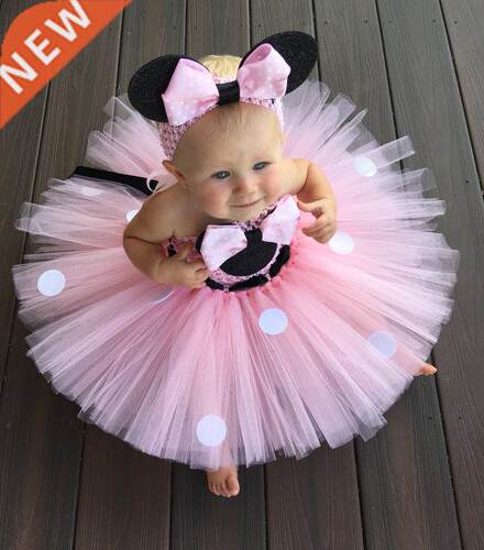 Lovely Girls Pink Cartoon Tutu Dress Baby Mickey Minnie Croc