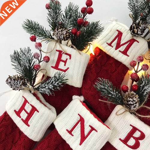 Christmas Socks Red Snowflake Alphabet Letters Christmas kni